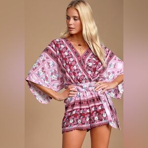 LIKE NEW Lulu's Dominica Pink Floral Print Surplice Romper - S